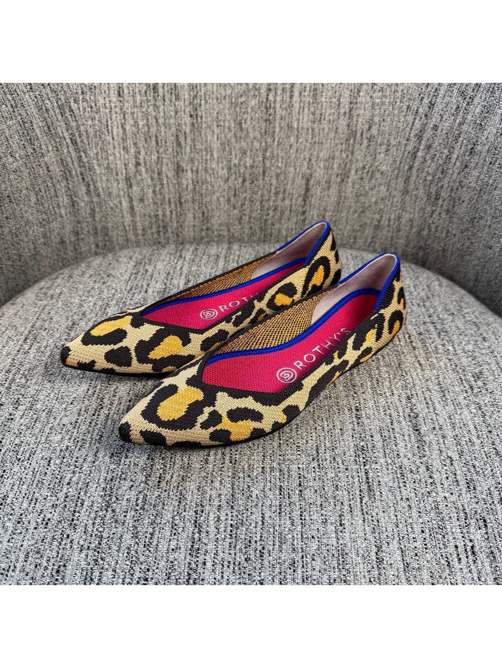 Rothys The Point Leopard Print Pointed Toe Knit Shoes W 6.5 Flats NWOB NEW